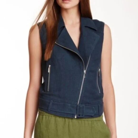 Elizabeth and James Linen Blend Size Large Trans Tegan Biker Vest - Picture 1 of 15